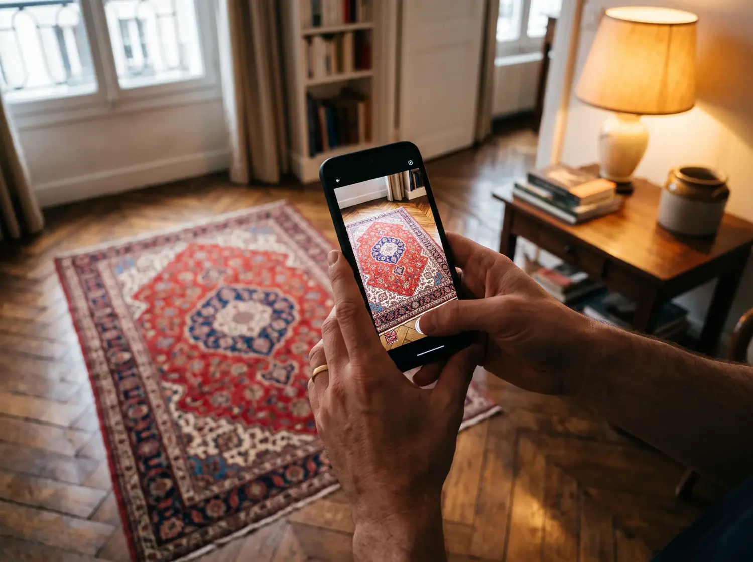 Photographier son tapis au smartphone pour une estimation à distance (illustration)